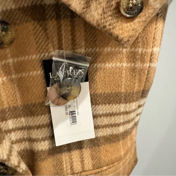 NWT Lauren Ralph Lauren Plaid Double Breasted Reefer Coat In Camel, Size 10 - Picture 9 of 13